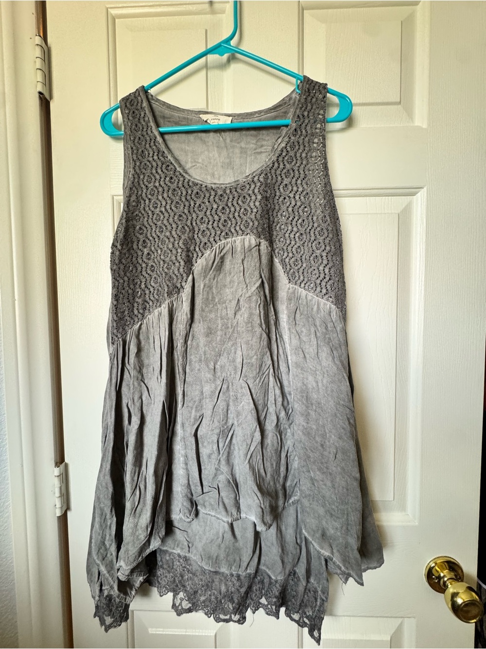 ENTRO  Gray Lace-Panel Sleeveless Mini Dress
